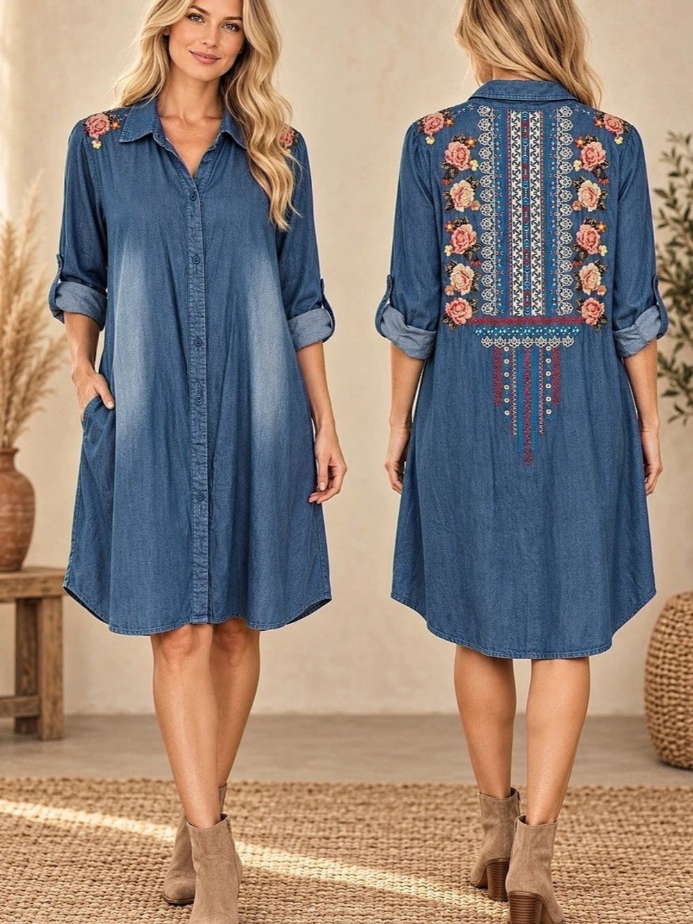 Andre by Unit Embroidered Denim Dress (090467) ☀️ 🌼